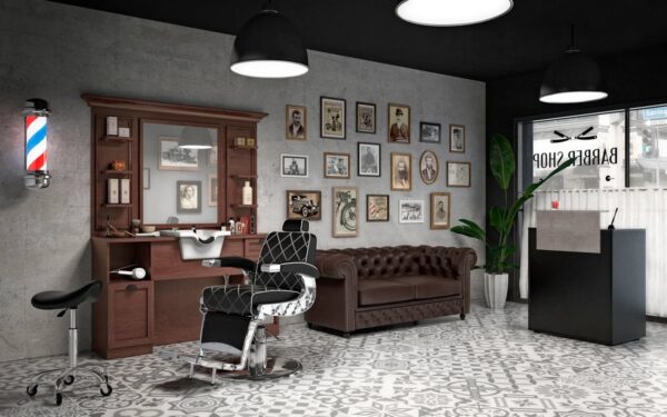 Ensemble Salon Complet barbier avec tout le mobilier indispensable au métier de barbier