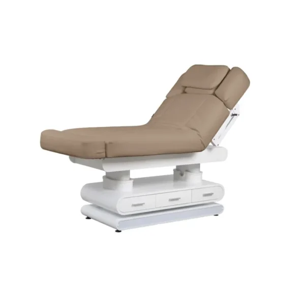 Table chauffante EZIA – table de spa électrique 4 moteurs avec chauffage intégré, revêtement PU blanc et beige